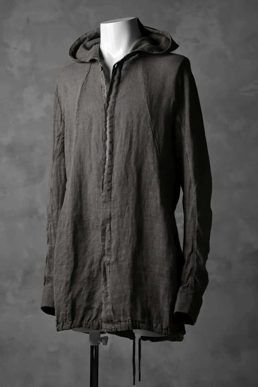 masnada HOODED SHIRT COAT / LINO TINTA IN CAPO (ROCK) - Image 3