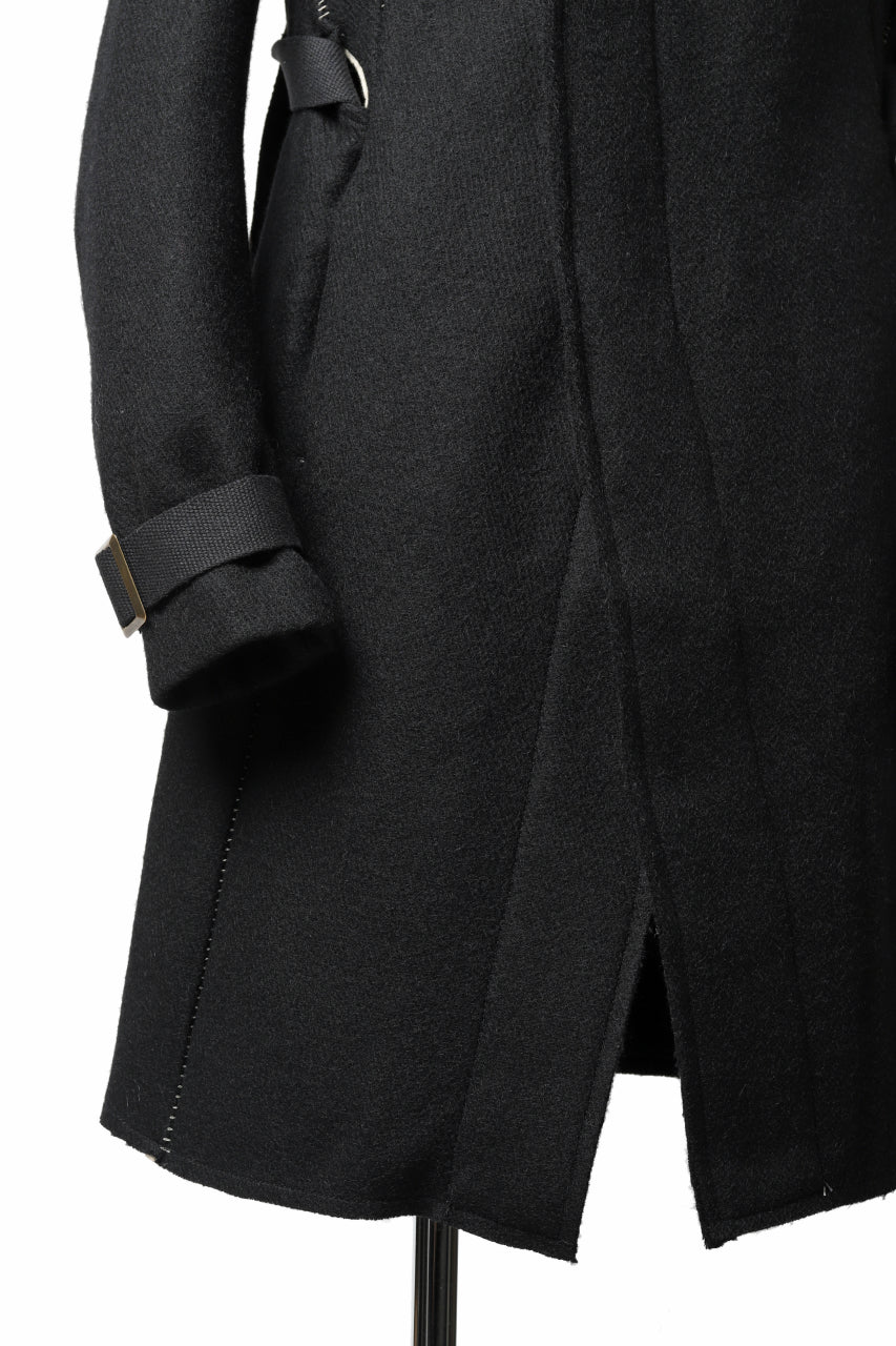 masnada HOODIE WRAP COAT with HARNESS BELT / TWEED LANA INTRECCIATA (BLACK) - Image 16