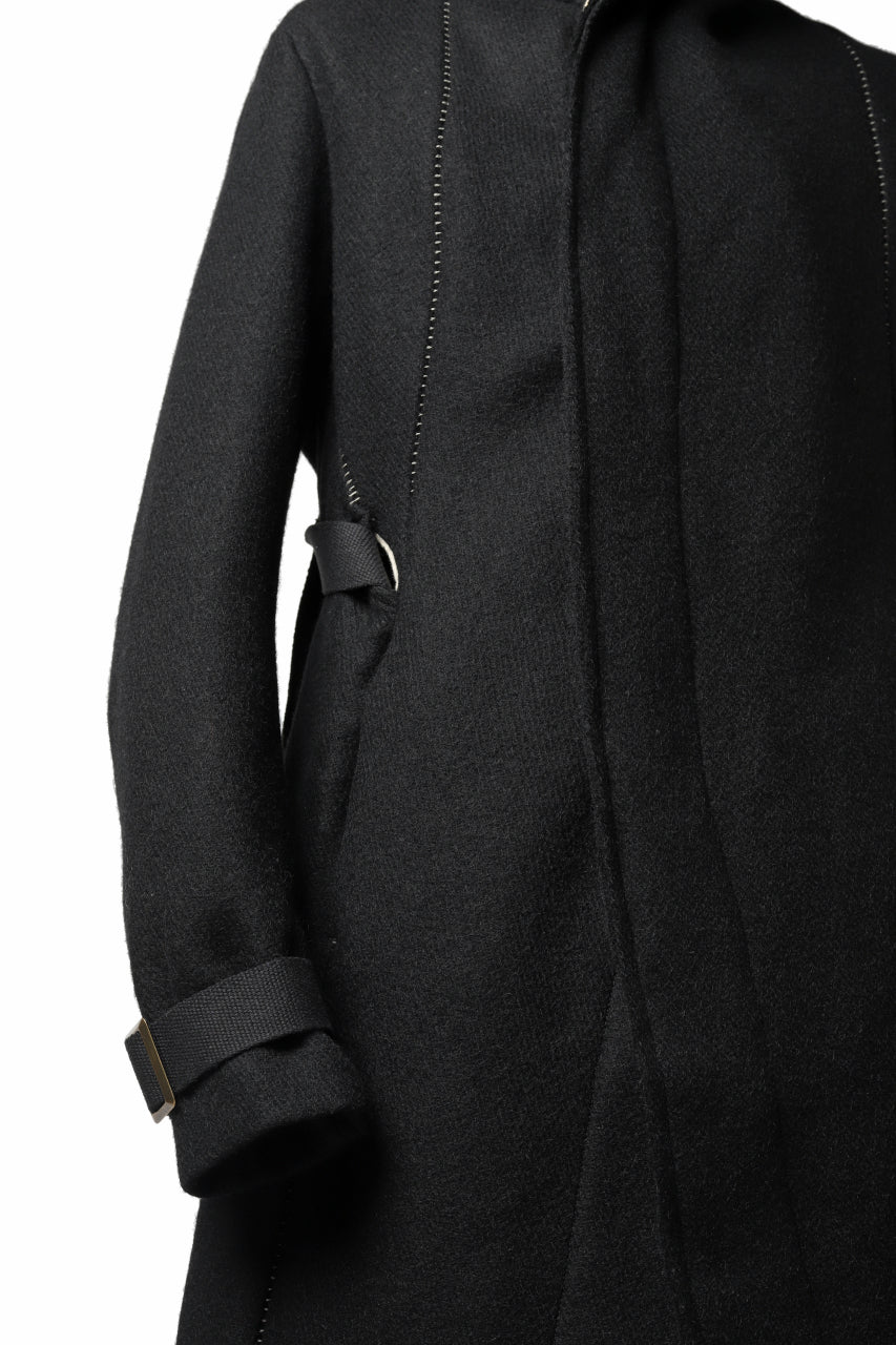 masnada HOODIE WRAP COAT with HARNESS BELT / TWEED LANA INTRECCIATA (BLACK) - Image 17
