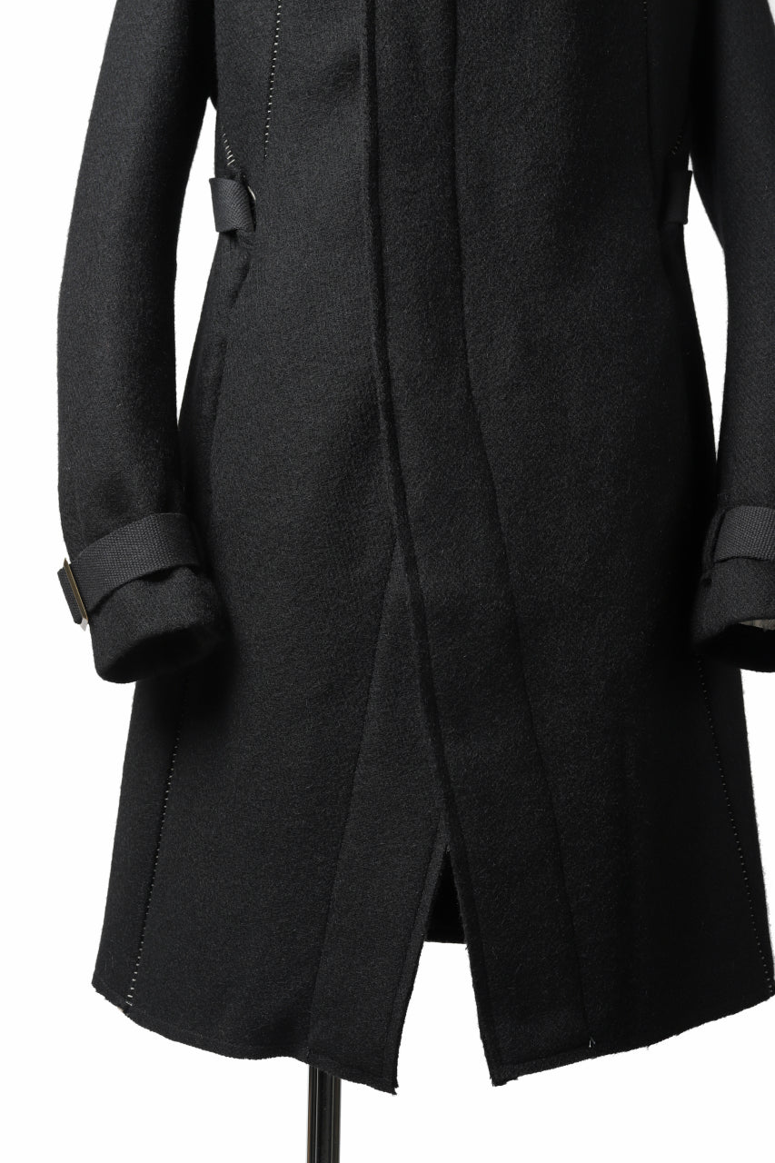 masnada HOODIE WRAP COAT with HARNESS BELT / TWEED LANA INTRECCIATA (BLACK) - Image 19