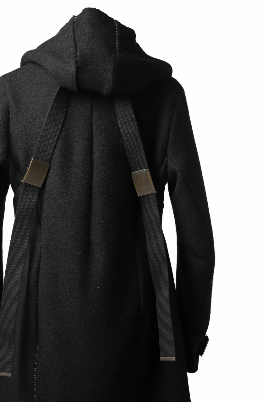 masnada HOODIE WRAP COAT with HARNESS BELT / TWEED LANA INTRECCIATA (BLACK) - Image 22