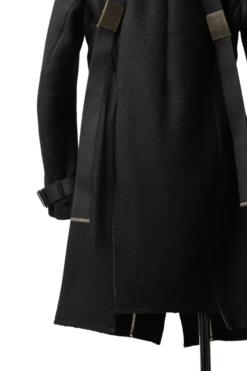 masnada HOODIE WRAP COAT with HARNESS BELT / TWEED LANA INTRECCIATA (BLACK) - Image 23