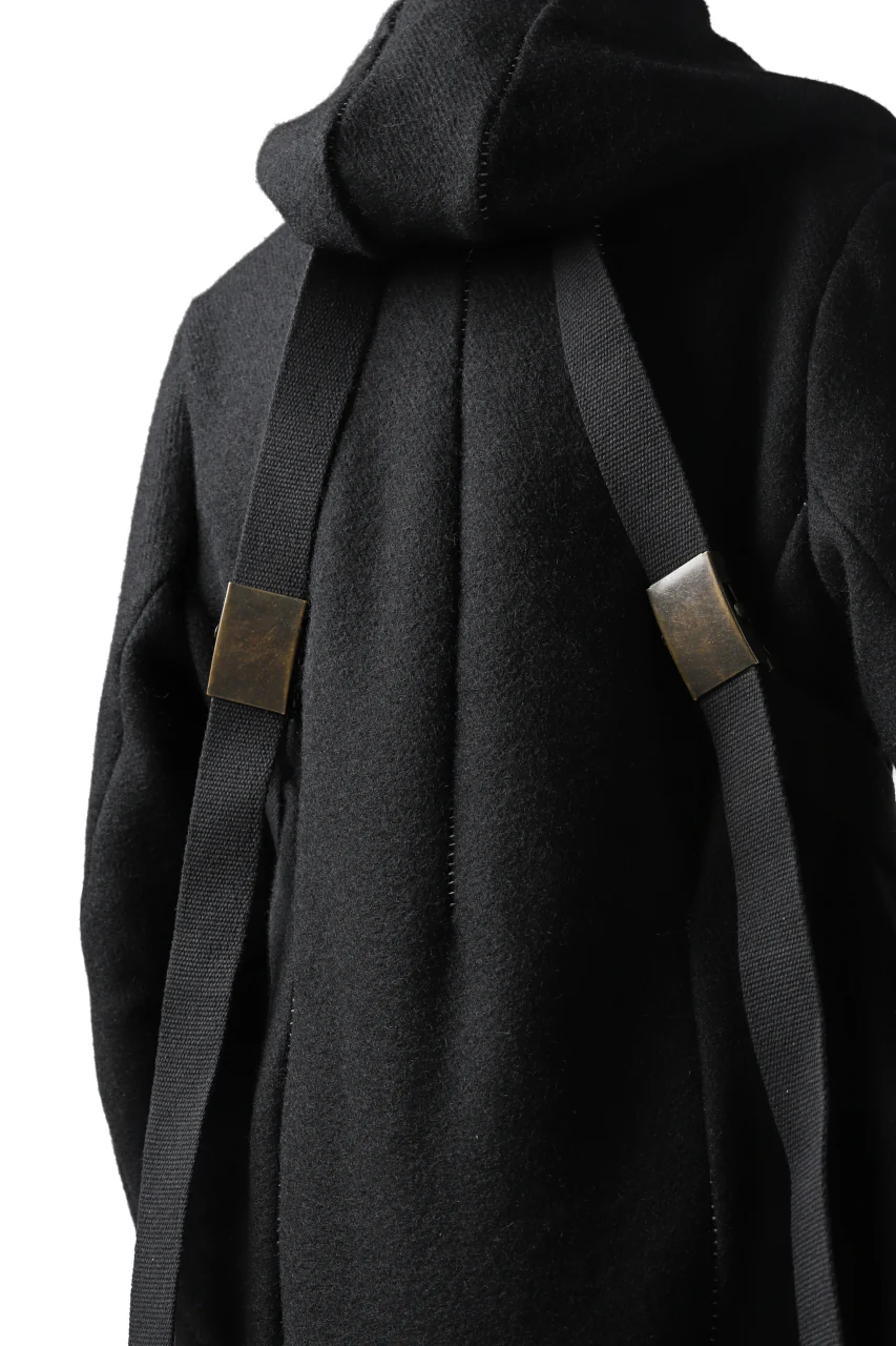 masnada HOODIE WRAP COAT with HARNESS BELT / TWEED LANA INTRECCIATA (BLACK) - Image 24