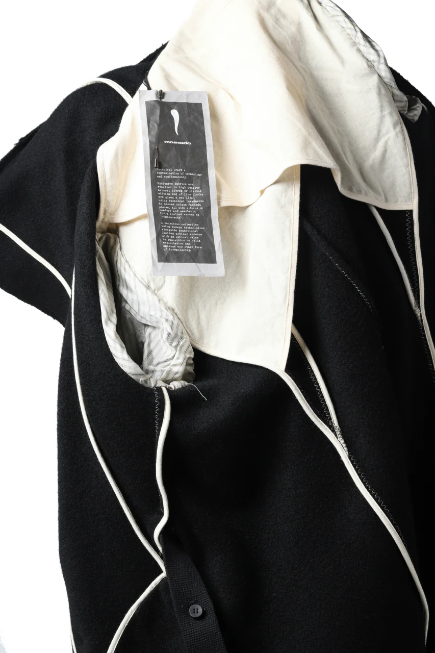 masnada HOODIE WRAP COAT with HARNESS BELT / TWEED LANA INTRECCIATA (BLACK) - Image 29