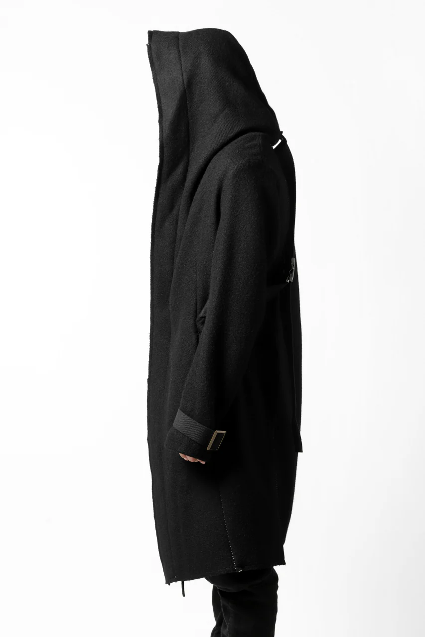 masnada HOODIE WRAP COAT with HARNESS BELT / TWEED LANA INTRECCIATA (BLACK) - Image 30