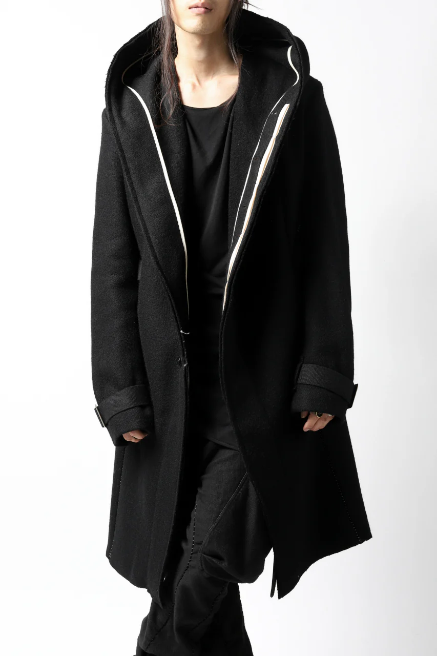 masnada HOODIE WRAP COAT with HARNESS BELT / TWEED LANA INTRECCIATA (BLACK) - Image 7