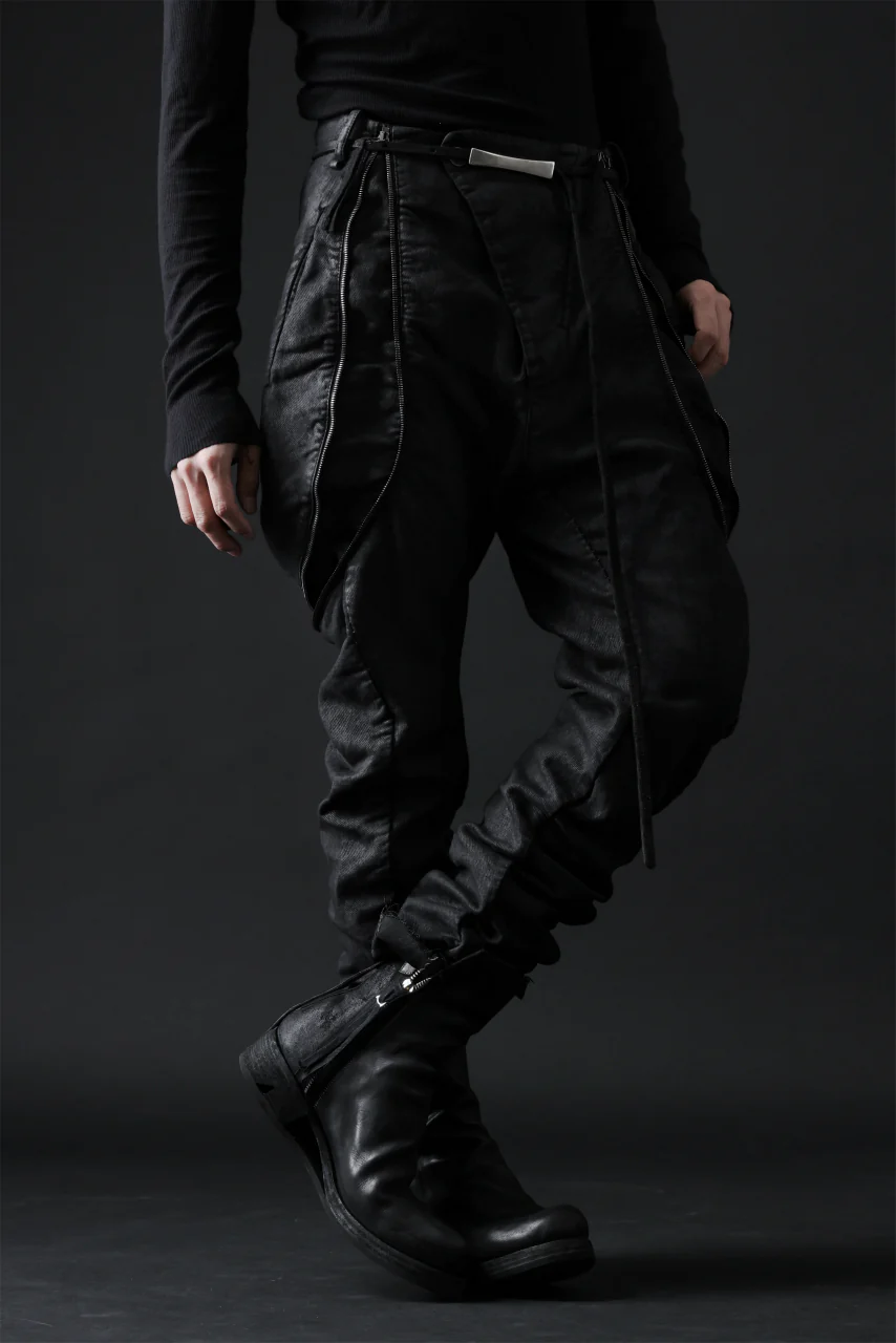 masnada ICONIC ZIP PANTS / STRETCH REPURPOSED COTTON (SMEARED BLACK) - Image 18