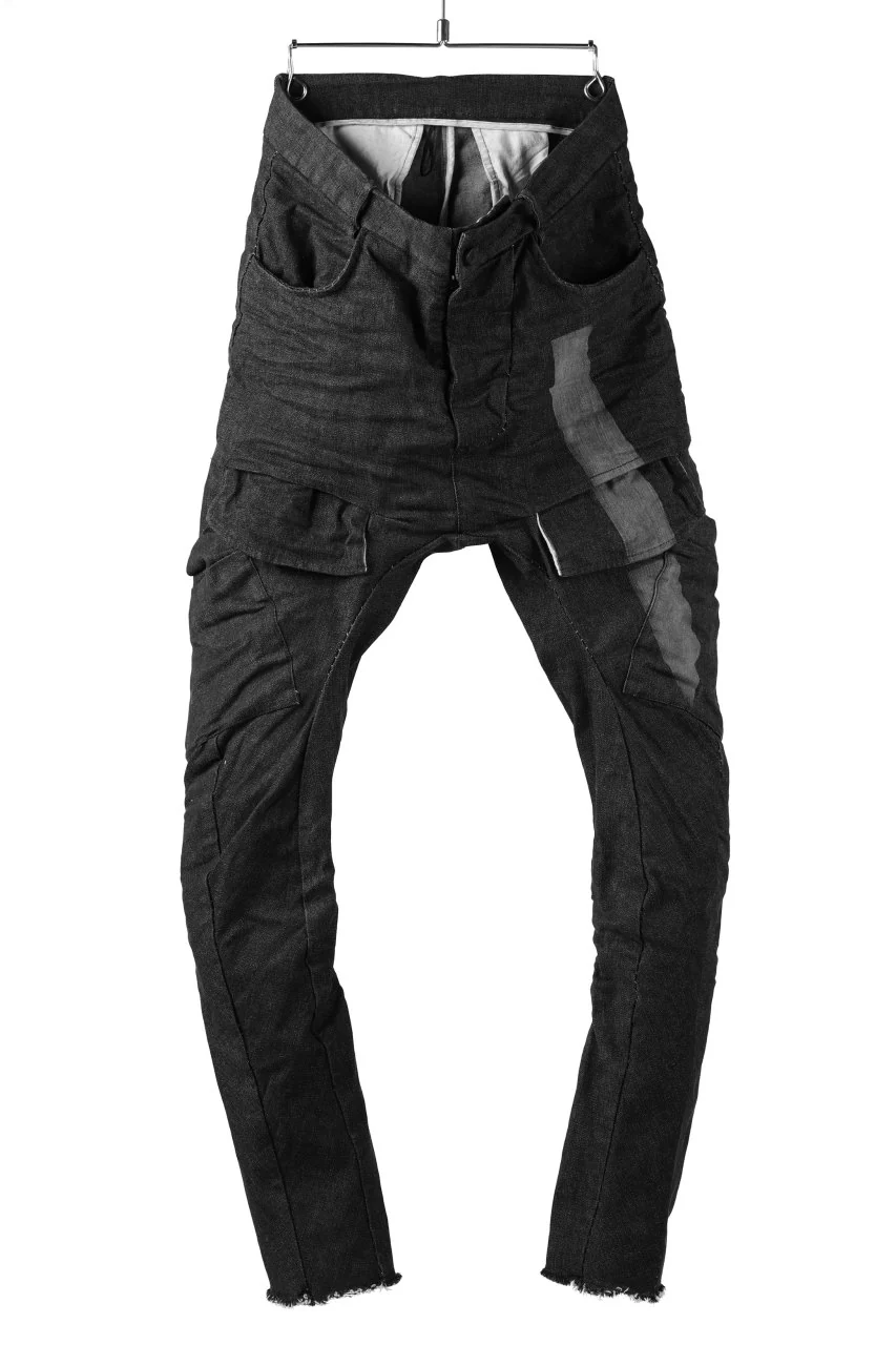 masnada LINED CARGO POCKET PANT / UN DENIM ELASTICIZZATO LAVATO (BLACK STENCIL)