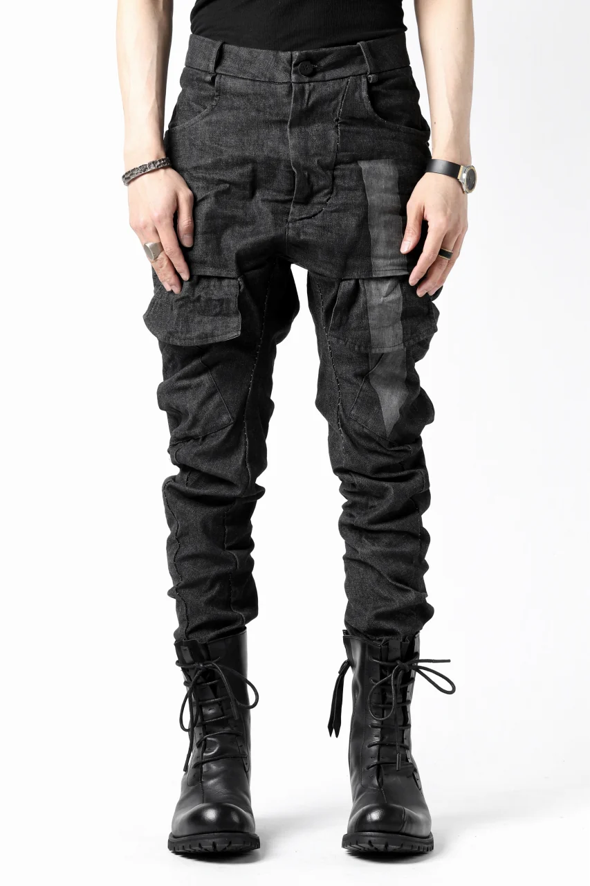 masnada LINED CARGO POCKET PANT / UN DENIM ELASTICIZZATO LAVATO (BLACK STENCIL) - Image 2