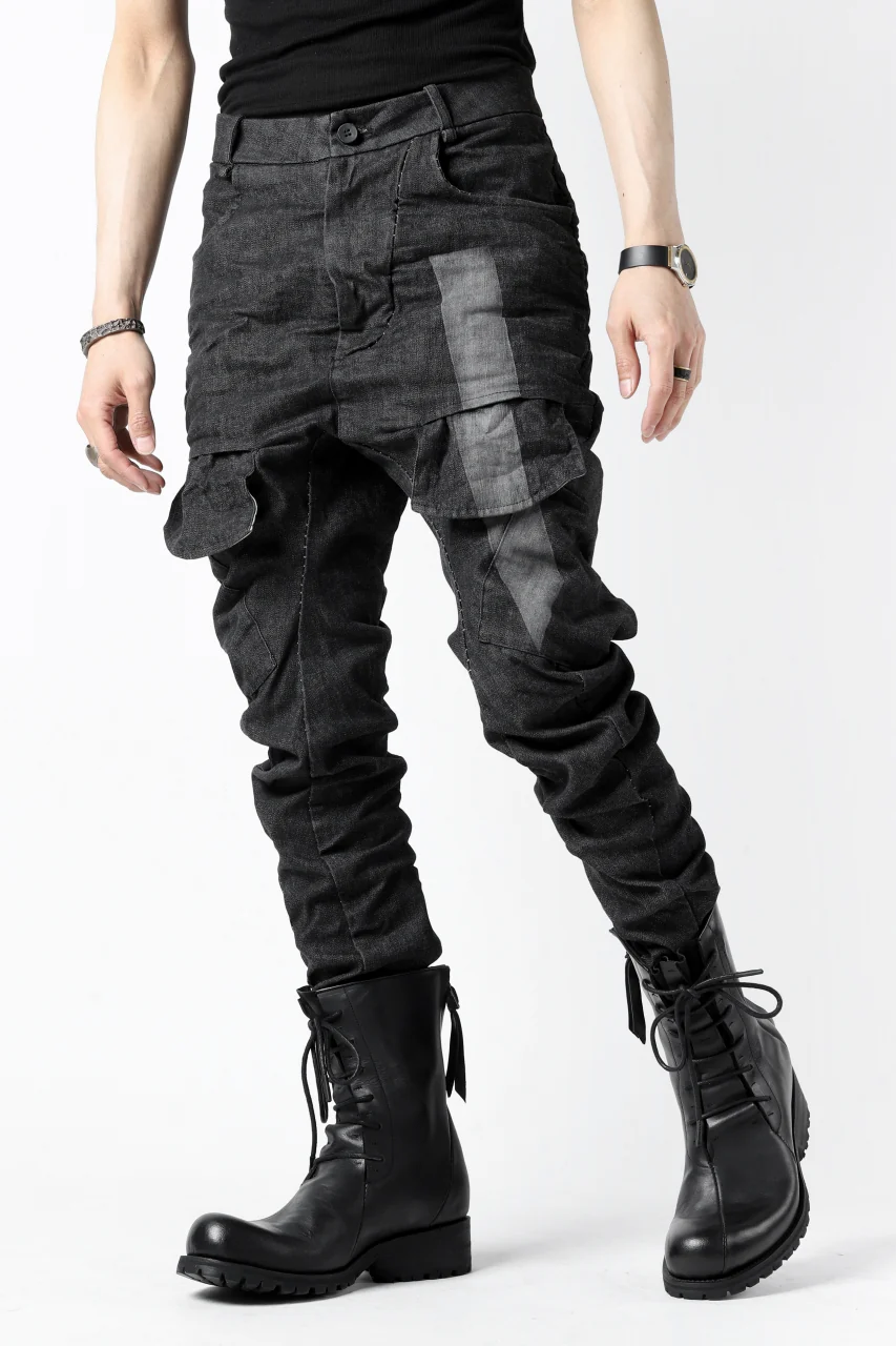 masnada LINED CARGO POCKET PANT / UN DENIM ELASTICIZZATO LAVATO (BLACK STENCIL) - Image 24