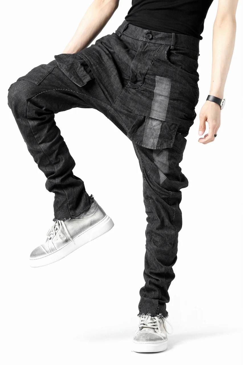 masnada LINED CARGO POCKET PANT / UN DENIM ELASTICIZZATO LAVATO (BLACK STENCIL) - Image 31
