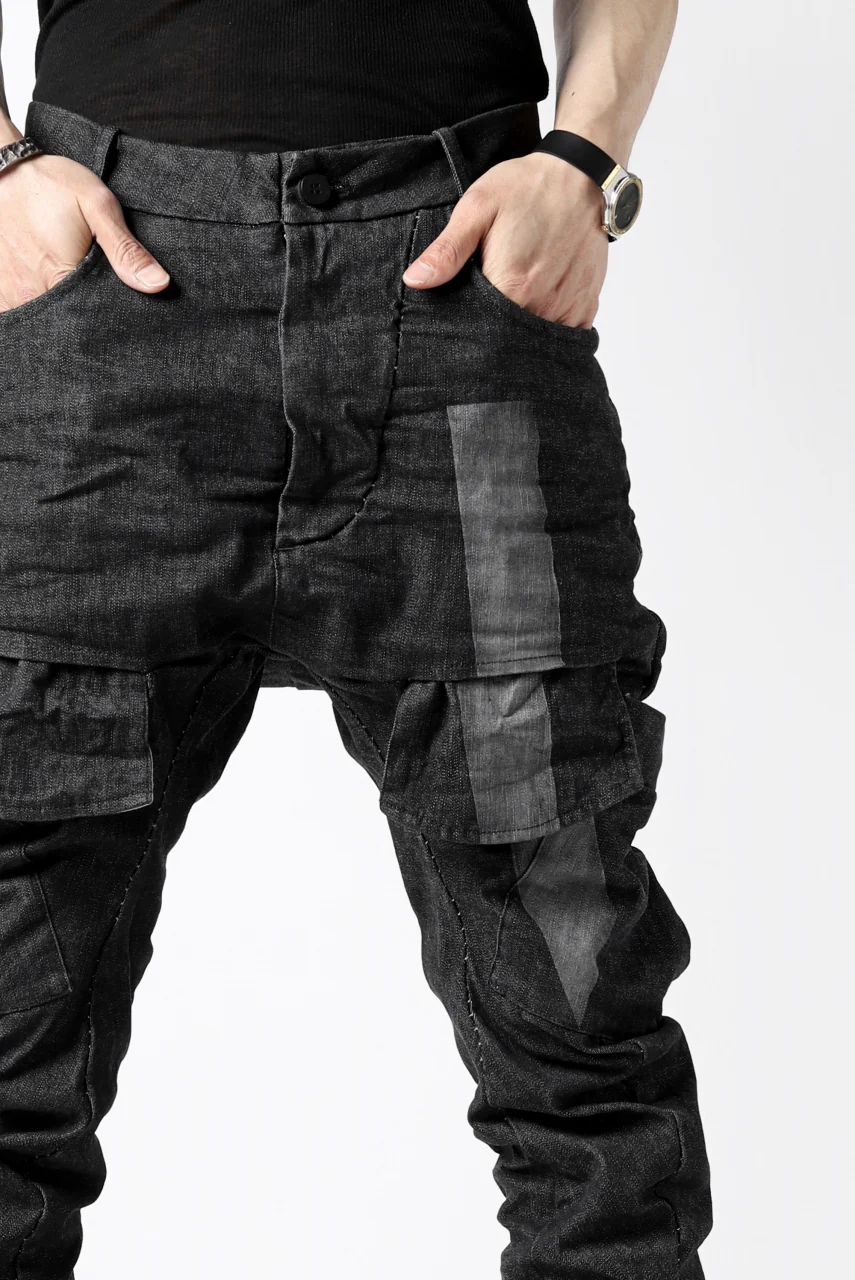 masnada LINED CARGO POCKET PANT / UN DENIM ELASTICIZZATO LAVATO (BLACK STENCIL) - Image 33
