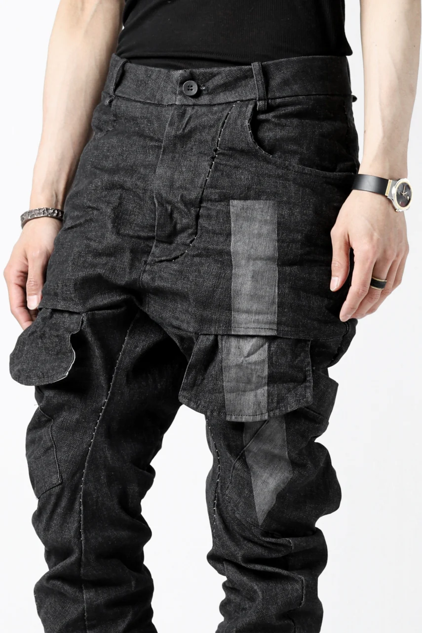 masnada LINED CARGO POCKET PANT / UN DENIM ELASTICIZZATO LAVATO (BLACK STENCIL) - Image 34