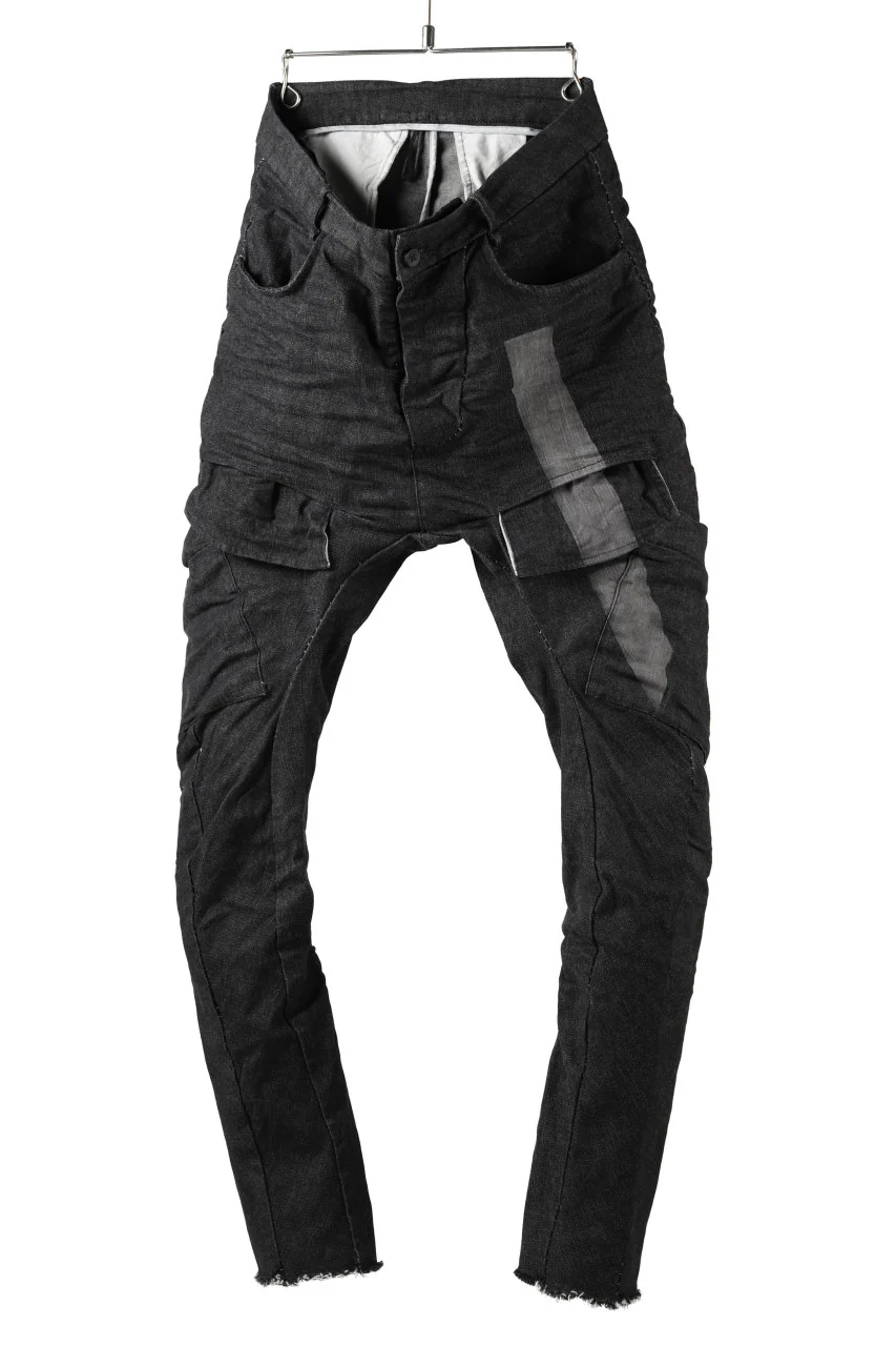 masnada LINED CARGO POCKET PANT / UN DENIM ELASTICIZZATO LAVATO (BLACK STENCIL) - Image 6