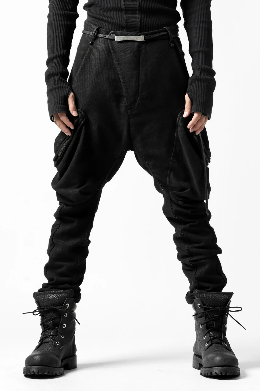 masnada MILITARY CARGO POCKET PANTS / SAIA COTONE ELASTICIZZATO (BLACK) - Image 3