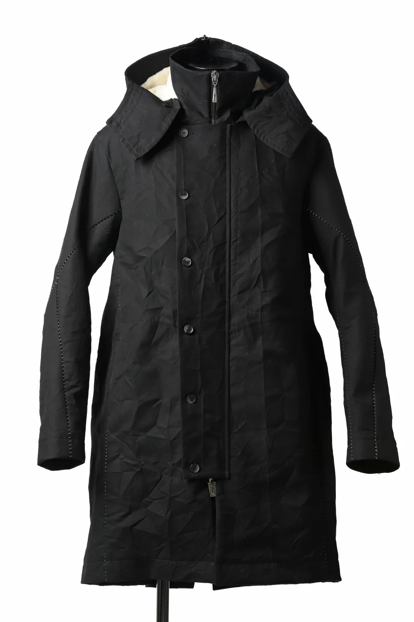 masnada MILITARY HOODIE LONG PARKA COAT with BOA LINNER / COTONE STROPICCIATO (BLACK)