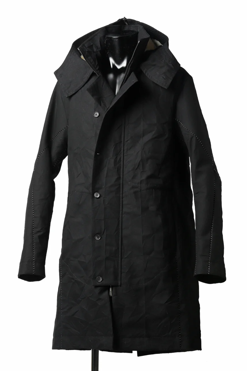 masnada MILITARY HOODIE LONG PARKA COAT with BOA LINNER / COTONE STROPICCIATO (BLACK) - Image 14