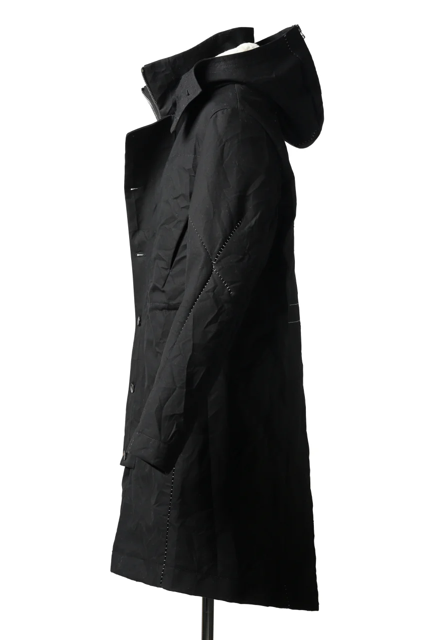 masnada MILITARY HOODIE LONG PARKA COAT with BOA LINNER / COTONE STROPICCIATO (BLACK) - Image 15