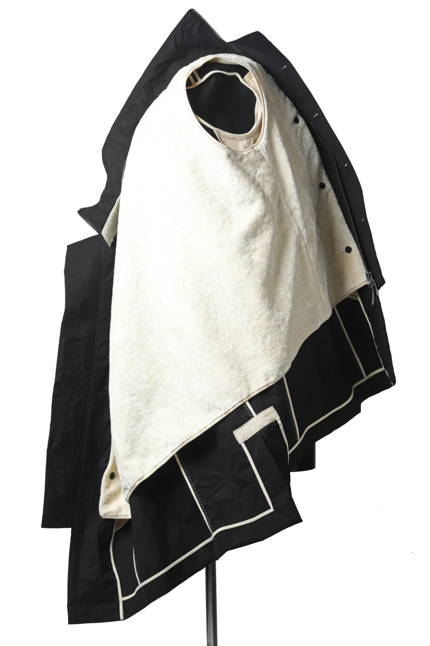 masnada MILITARY HOODIE LONG PARKA COAT with BOA LINNER / COTONE STROPICCIATO (BLACK) - Image 17