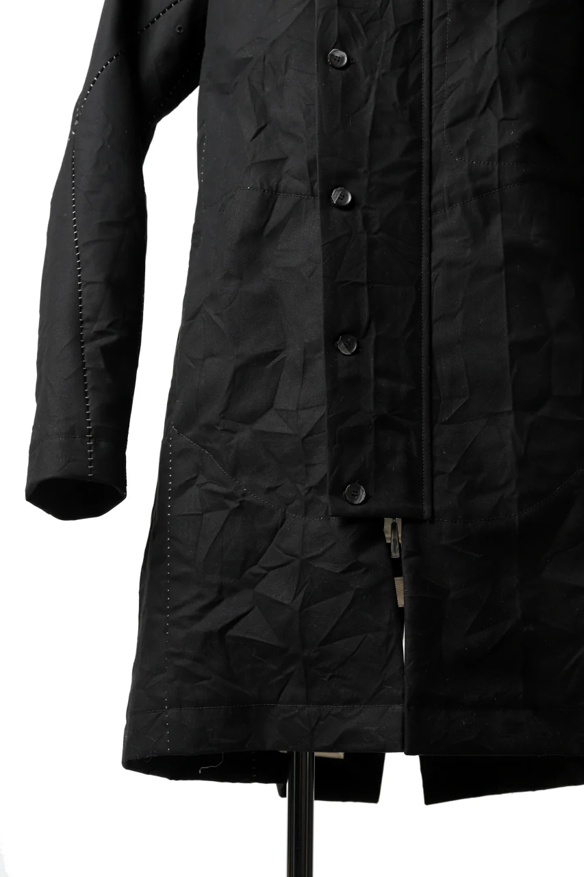 masnada MILITARY HOODIE LONG PARKA COAT with BOA LINNER / COTONE STROPICCIATO (BLACK) - Image 19