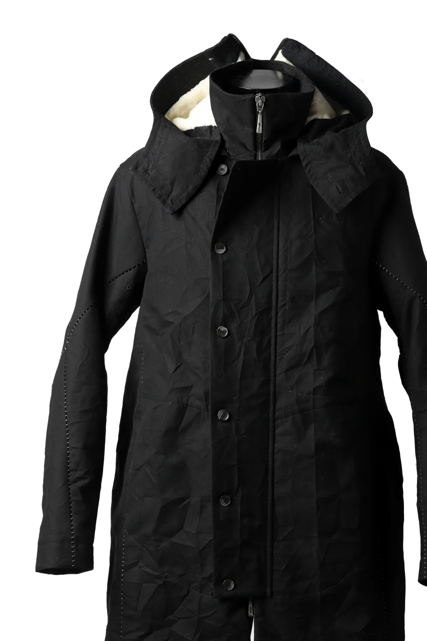 masnada MILITARY HOODIE LONG PARKA COAT with BOA LINNER / COTONE STROPICCIATO (BLACK) - Image 23