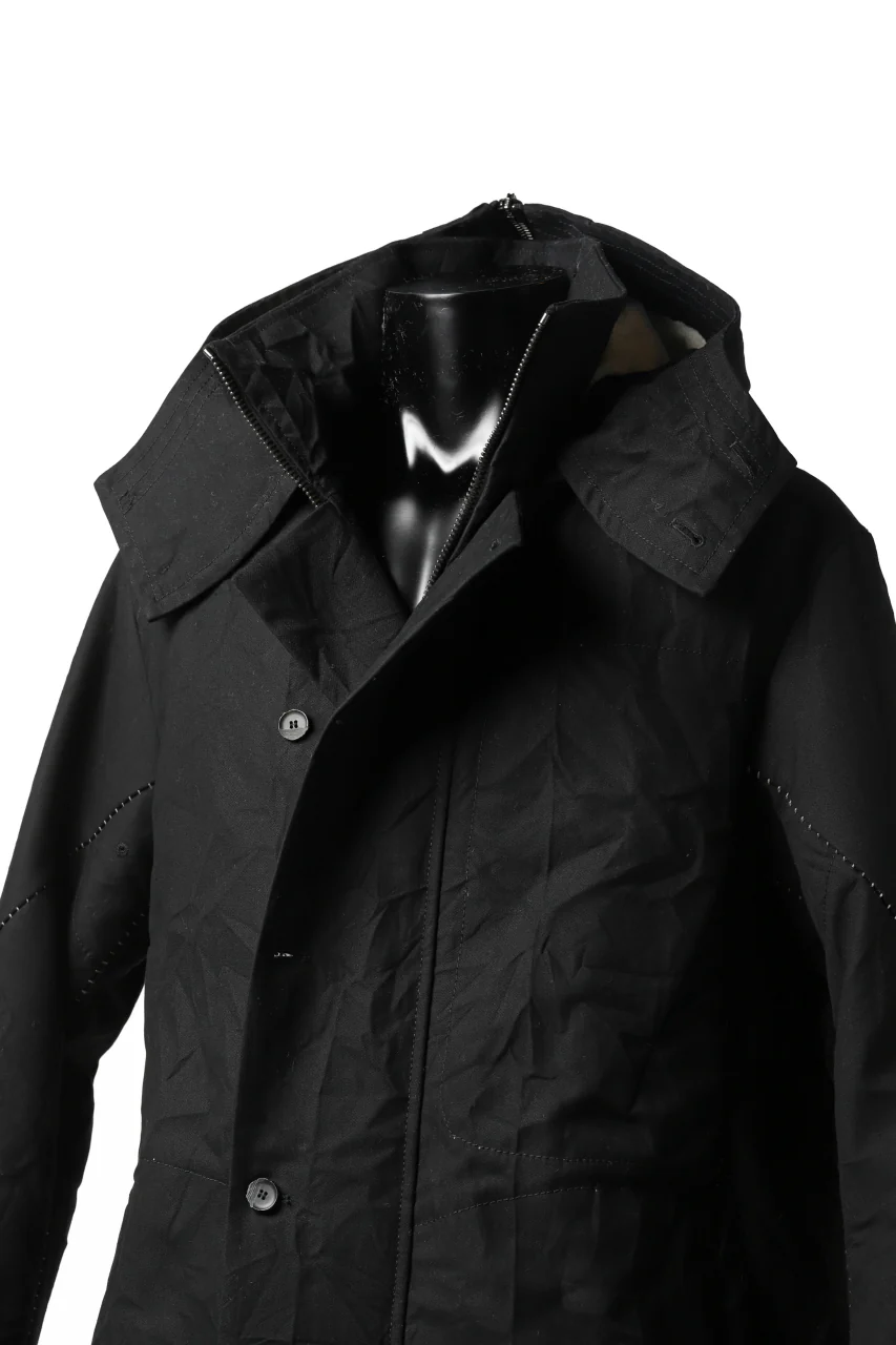 masnada MILITARY HOODIE LONG PARKA COAT with BOA LINNER / COTONE STROPICCIATO (BLACK) - Image 25