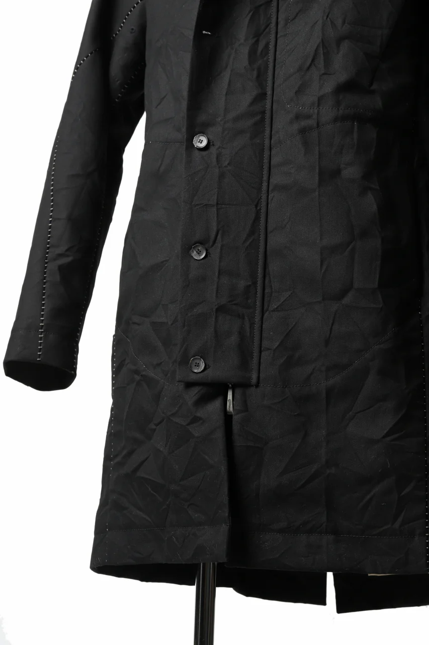 masnada MILITARY HOODIE LONG PARKA COAT with BOA LINNER / COTONE STROPICCIATO (BLACK) - Image 26