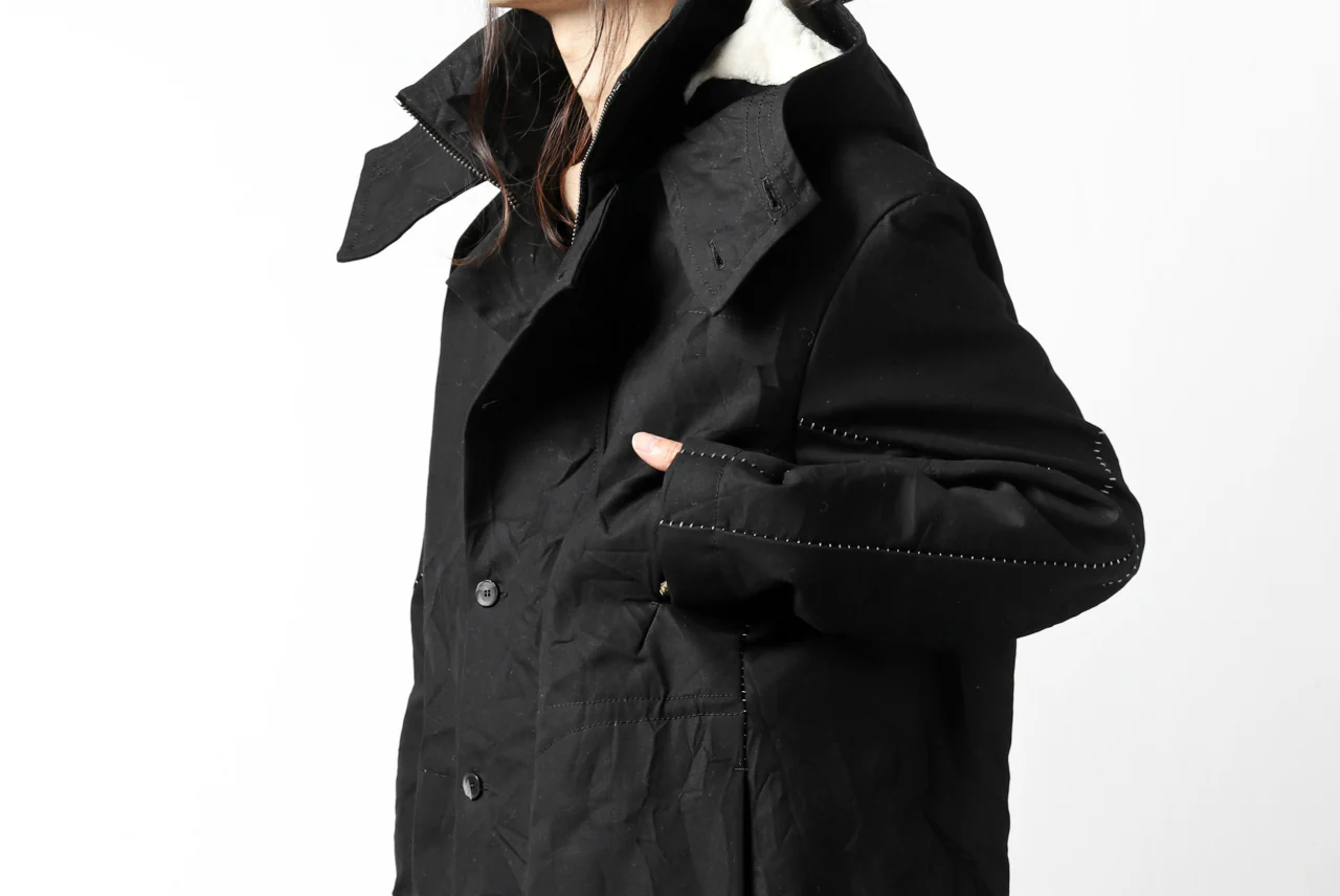 masnada MILITARY HOODIE LONG PARKA COAT with BOA LINNER / COTONE STROPICCIATO (BLACK) - Image 41