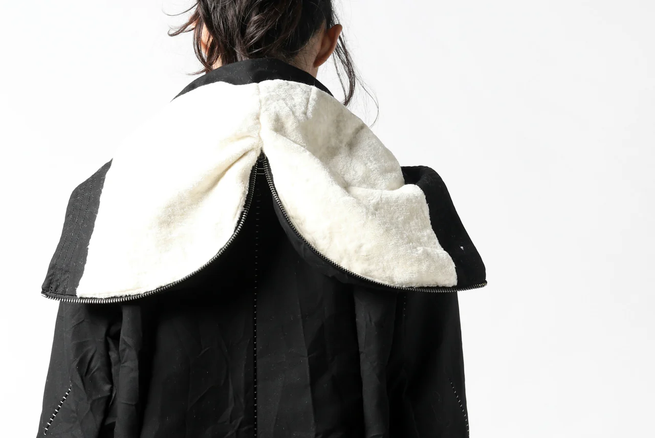 masnada MILITARY HOODIE LONG PARKA COAT with BOA LINNER / COTONE STROPICCIATO (BLACK) - Image 42