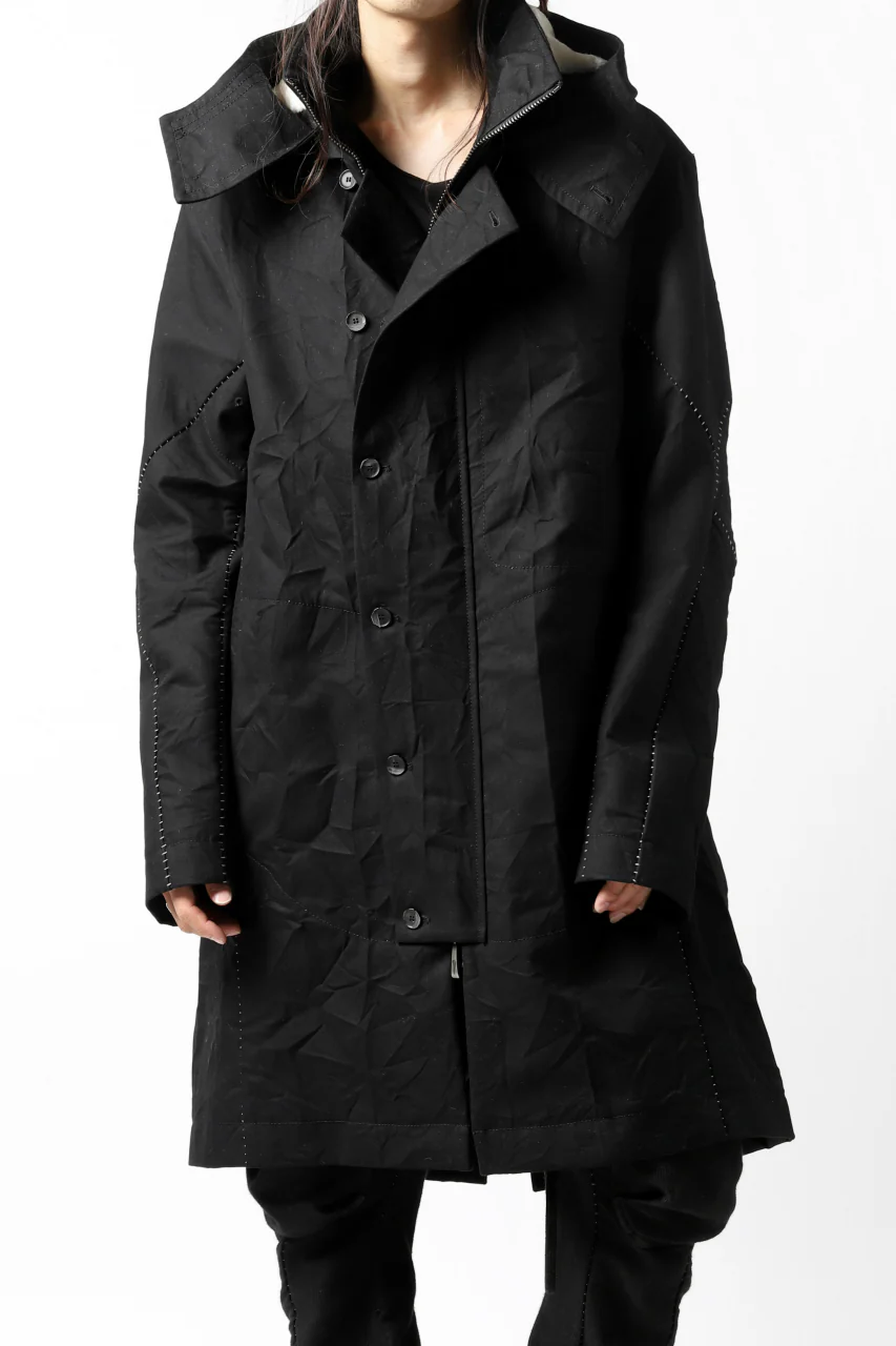 masnada MILITARY HOODIE LONG PARKA COAT with BOA LINNER / COTONE STROPICCIATO (BLACK) - Image 7