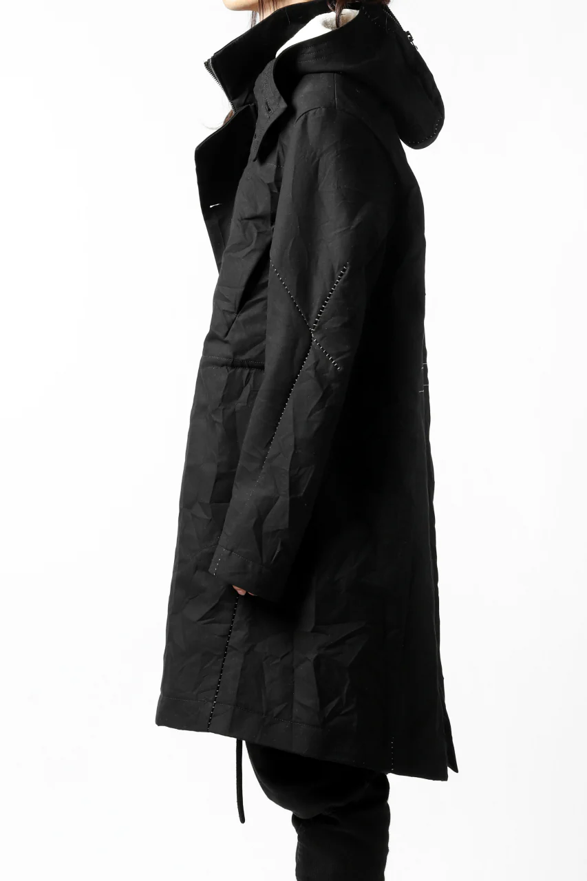 masnada MILITARY HOODIE LONG PARKA COAT with BOA LINNER / COTONE STROPICCIATO (BLACK) - Image 8