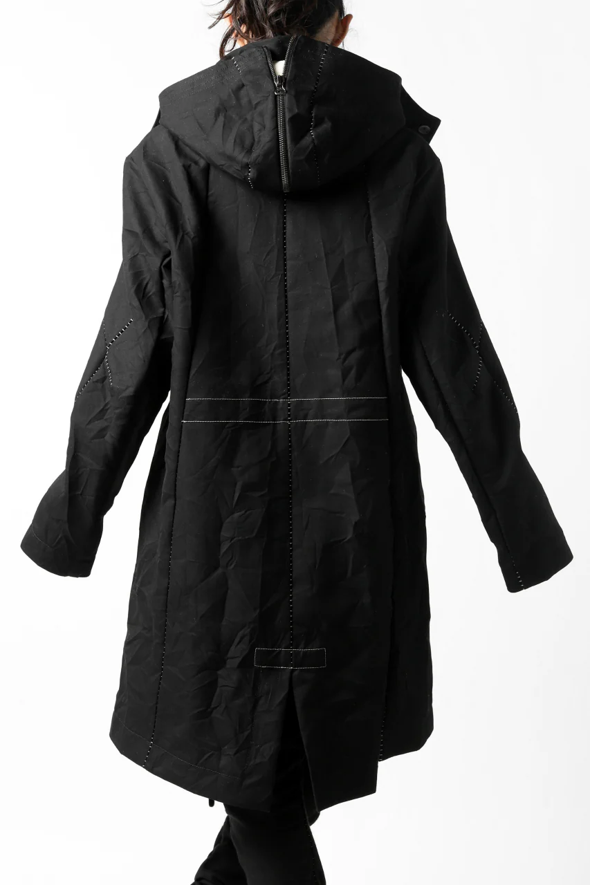 masnada MILITARY HOODIE LONG PARKA COAT with BOA LINNER / COTONE STROPICCIATO (BLACK) - Image 9