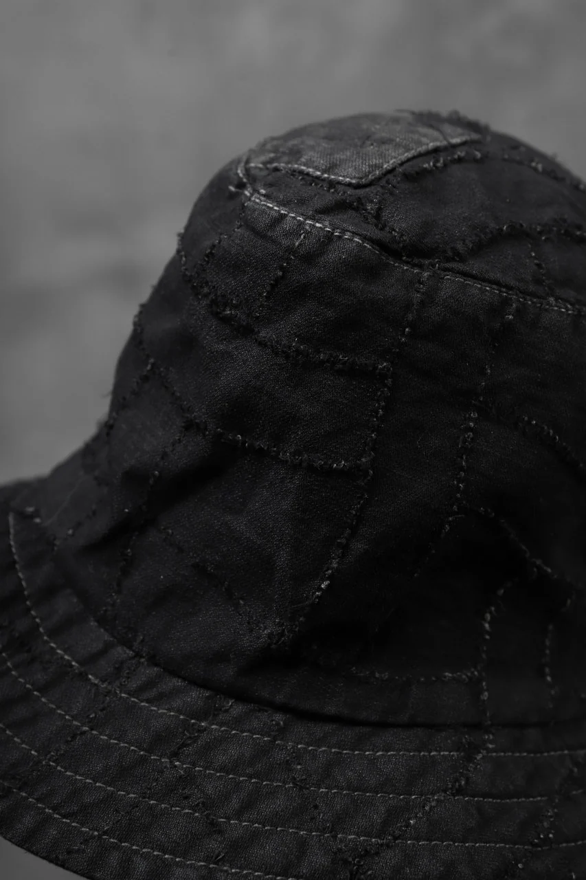 masnada SALVAGE BUCKET HAT /NEEDLED COTTON LINEN (BLACK) - Image 10