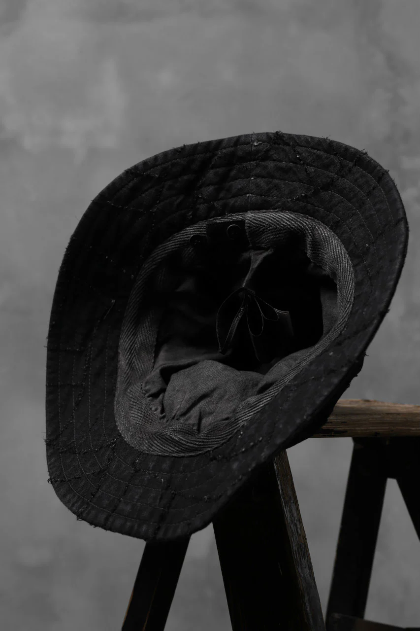 masnada SALVAGE BUCKET HAT /NEEDLED COTTON LINEN (BLACK) - Image 14