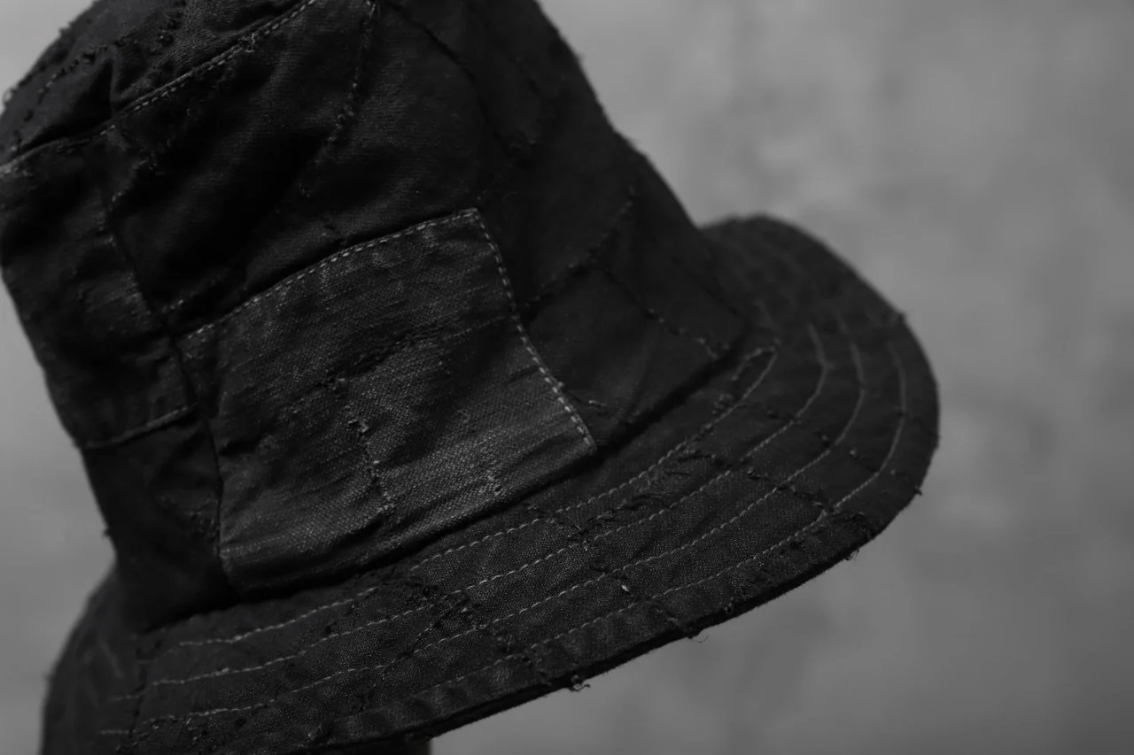 masnada SALVAGE BUCKET HAT /NEEDLED COTTON LINEN (BLACK) - Image 16