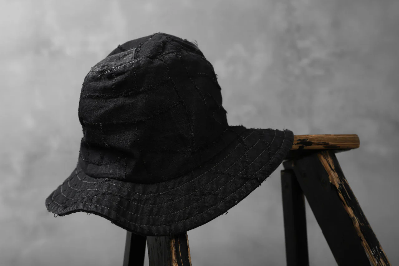 masnada SALVAGE BUCKET HAT /NEEDLED COTTON LINEN (BLACK) - Image 21