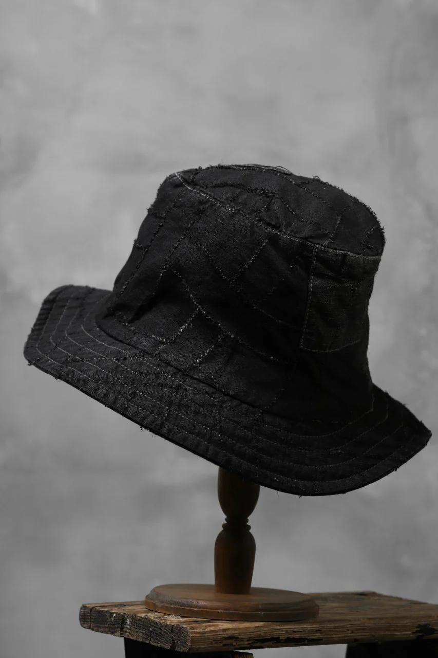 masnada SALVAGE BUCKET HAT /NEEDLED COTTON LINEN (BLACK) - Image 4
