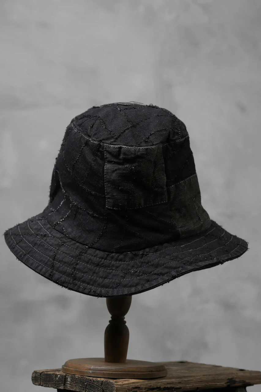 masnada SALVAGE BUCKET HAT /NEEDLED COTTON LINEN (BLACK) - Image 5