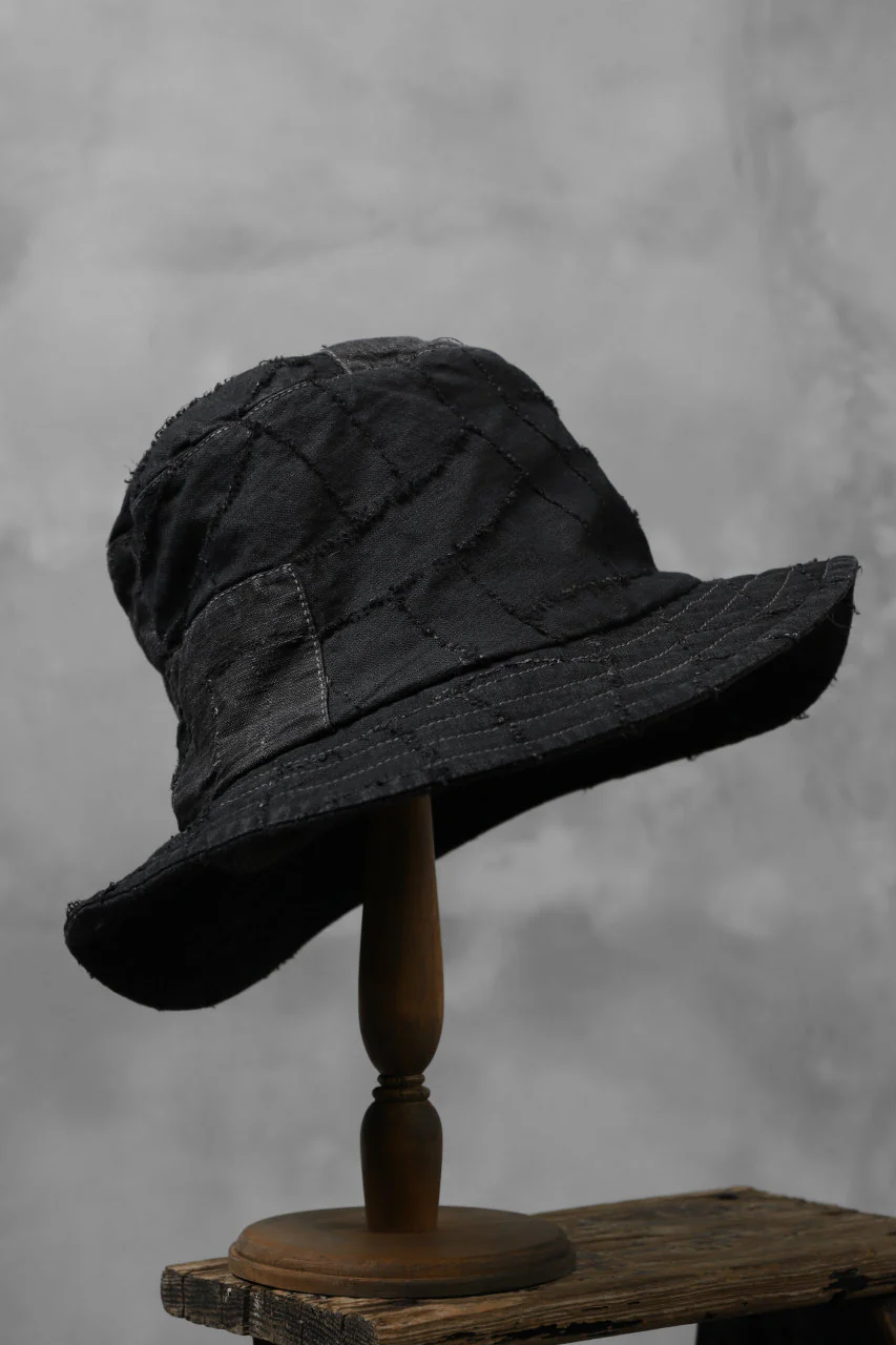 masnada SALVAGE BUCKET HAT /NEEDLED COTTON LINEN (BLACK) - Image 7