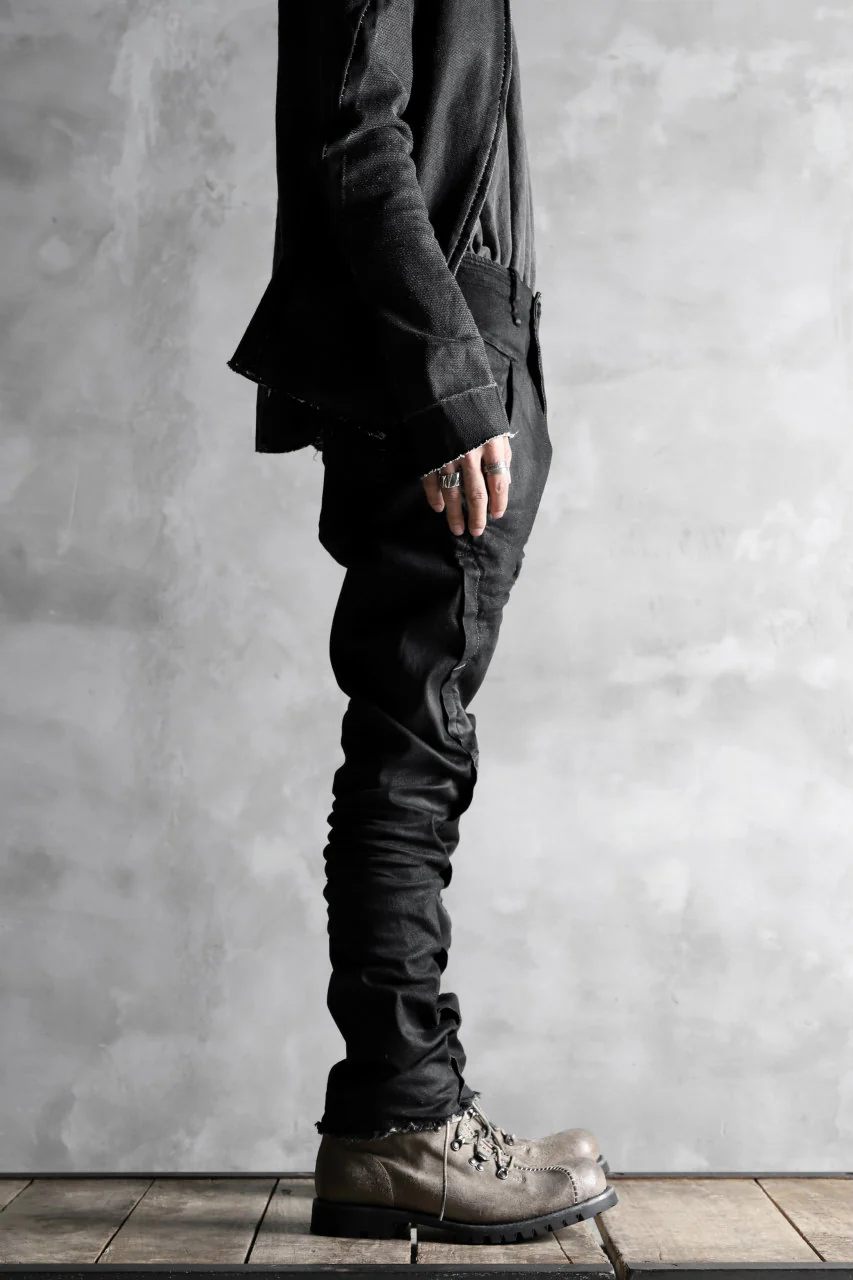 masnada SCAR STITCHED BIAS FRONT BAGGY PANT / COATING DENIM (BLACK) - Image 21
