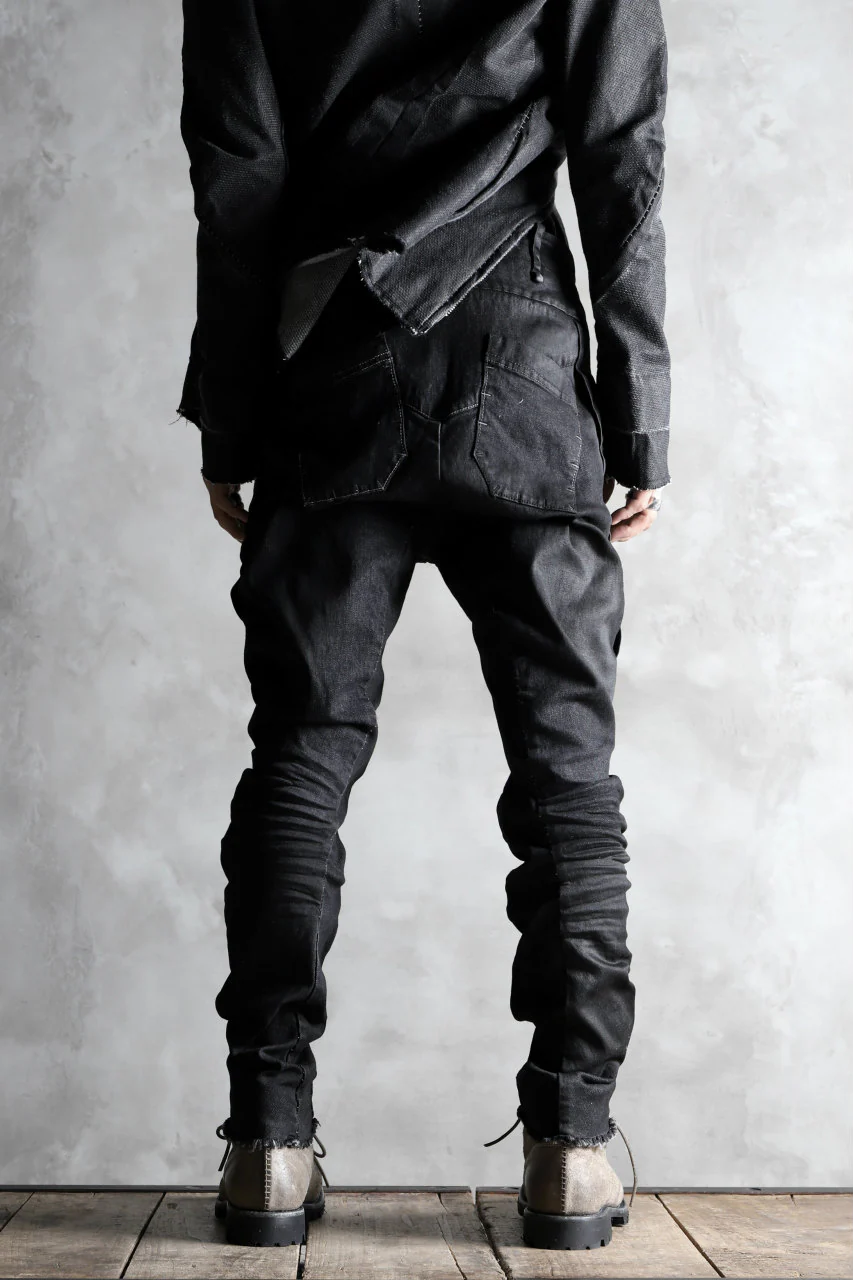 masnada SCAR STITCHED BIAS FRONT BAGGY PANT / COATING DENIM (BLACK) - Image 22