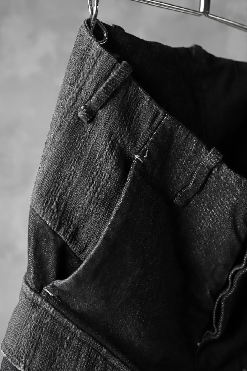 masnada  SCAR STITCHED CARGO POCKET JODHPURS PANT / CONTRAST DENIM (BLACK) - Image 8