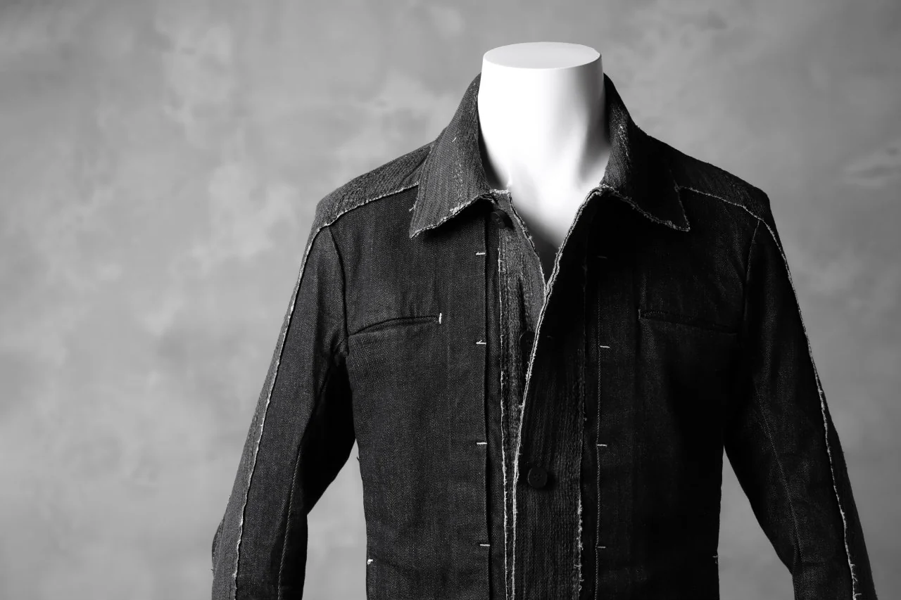 masnada SCAR STITCHED JEAN JACKET / CONTRAST DENIM (BLACK) - Image 25