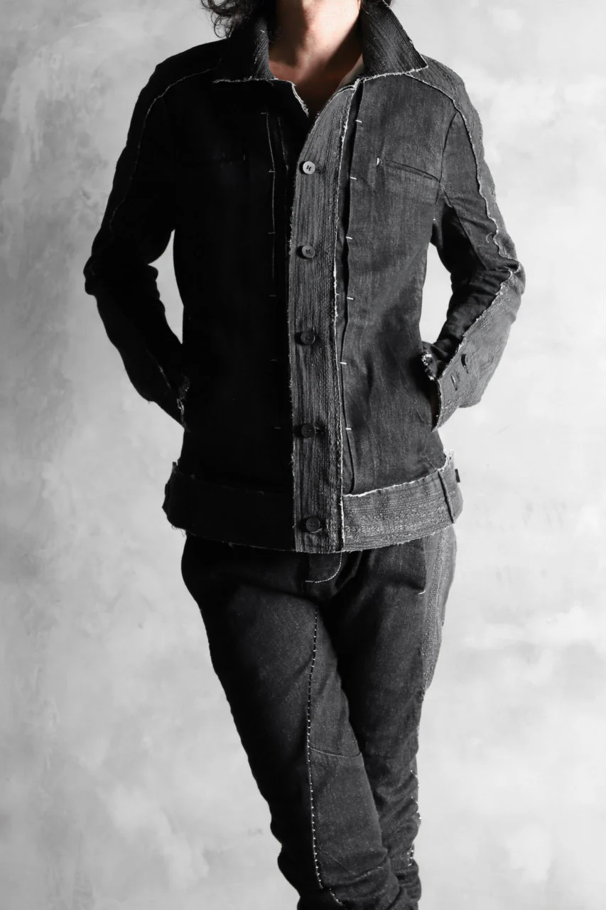 masnada SCAR STITCHED JEAN JACKET / CONTRAST DENIM (BLACK) - Image 27