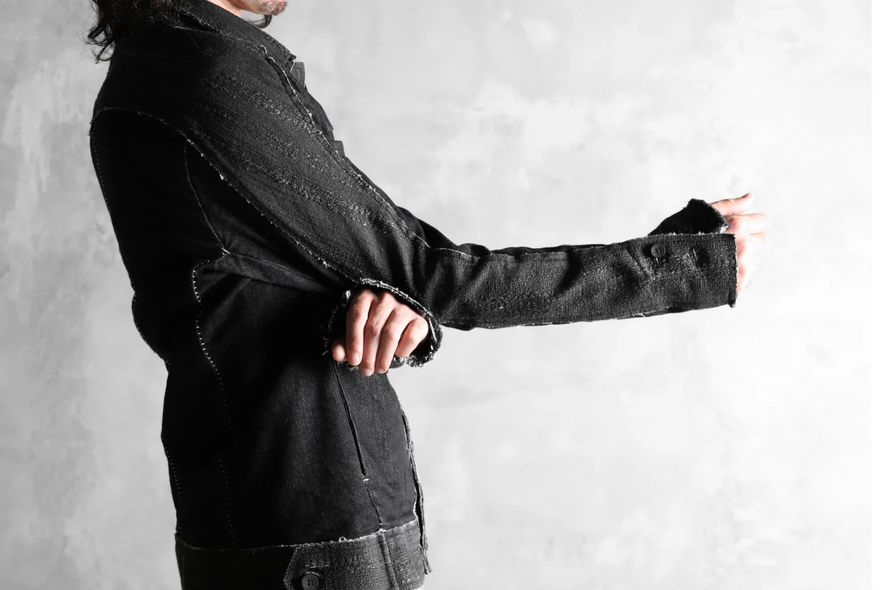 masnada SCAR STITCHED JEAN JACKET / CONTRAST DENIM (BLACK) - Image 34
