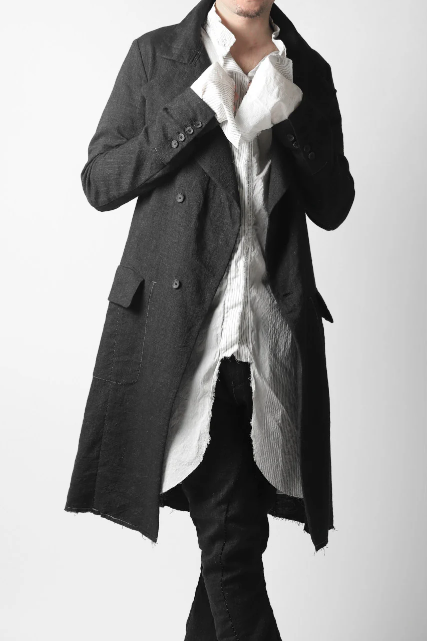 masnada SUMMER TRENCH COAT / COTONE DI LINO STAMPATO (BLACK) - Image 48