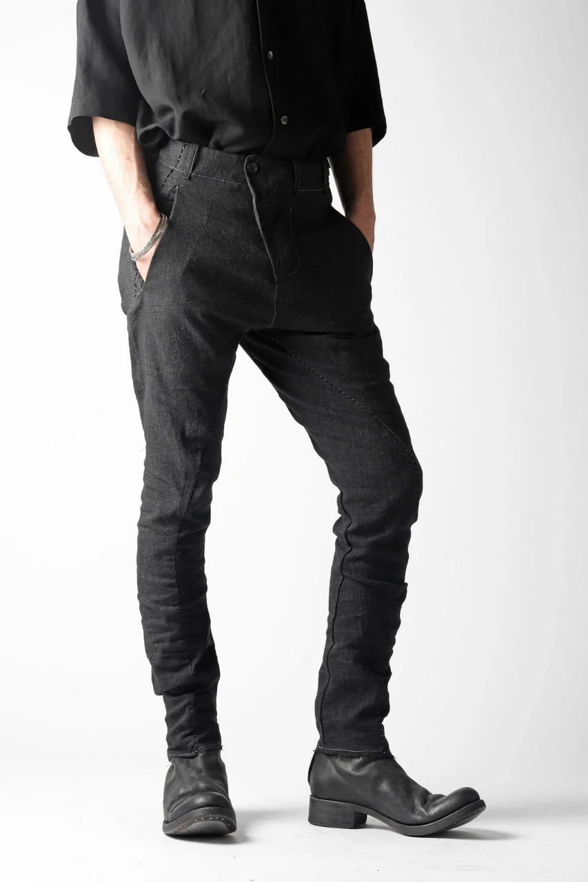 masnada TWIST SLIM TAPERED PANT / COTONE DI LINO STAMPATO (BLACK) - Image 3