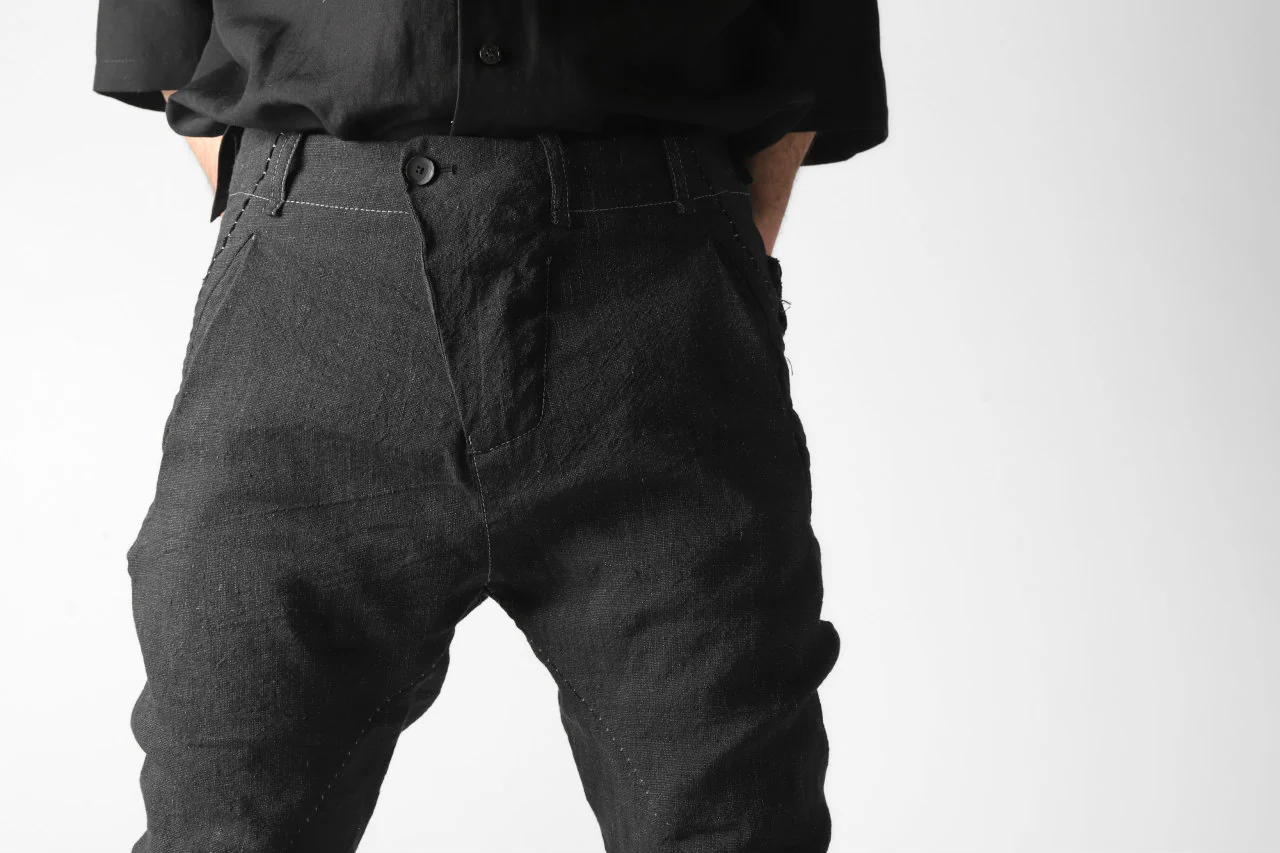 masnada TWIST SLIM TAPERED PANT / COTONE DI LINO STAMPATO (BLACK) - Image 36