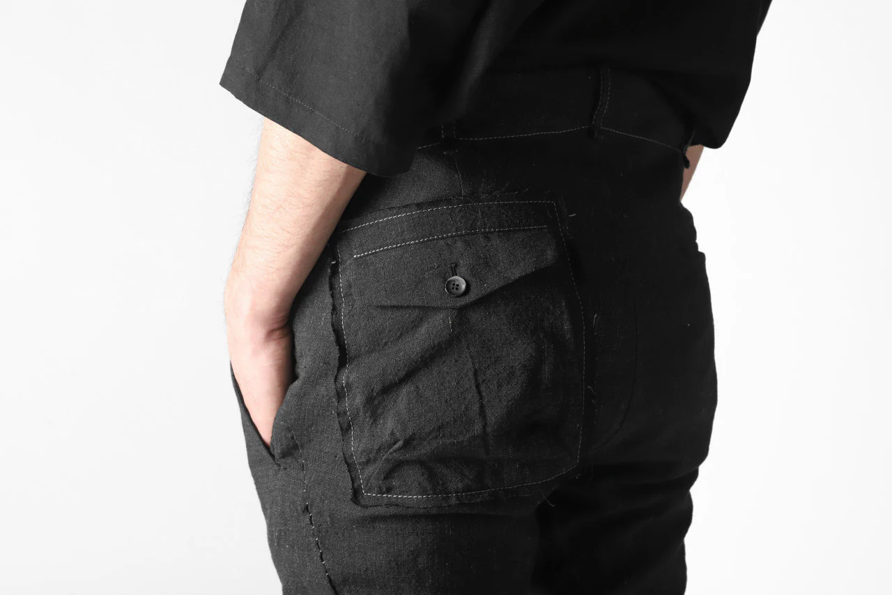 masnada TWIST SLIM TAPERED PANT / COTONE DI LINO STAMPATO (BLACK) - Image 37