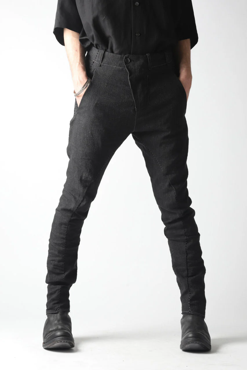 masnada TWIST SLIM TAPERED PANT / COTONE DI LINO STAMPATO (BLACK) - Image 6
